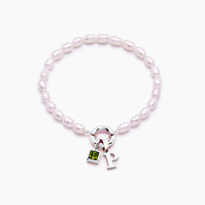 pearl-initial-birthstone-bracelet — Silver / Nov-Citrine