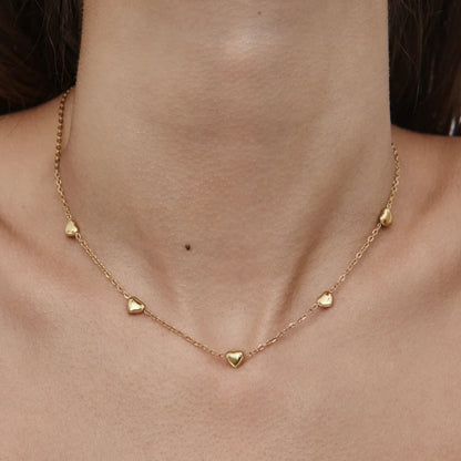 Puffed Heart Station Necklace