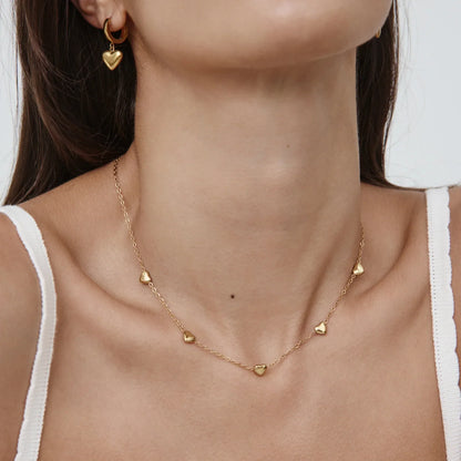 Puffed Heart Station Necklace