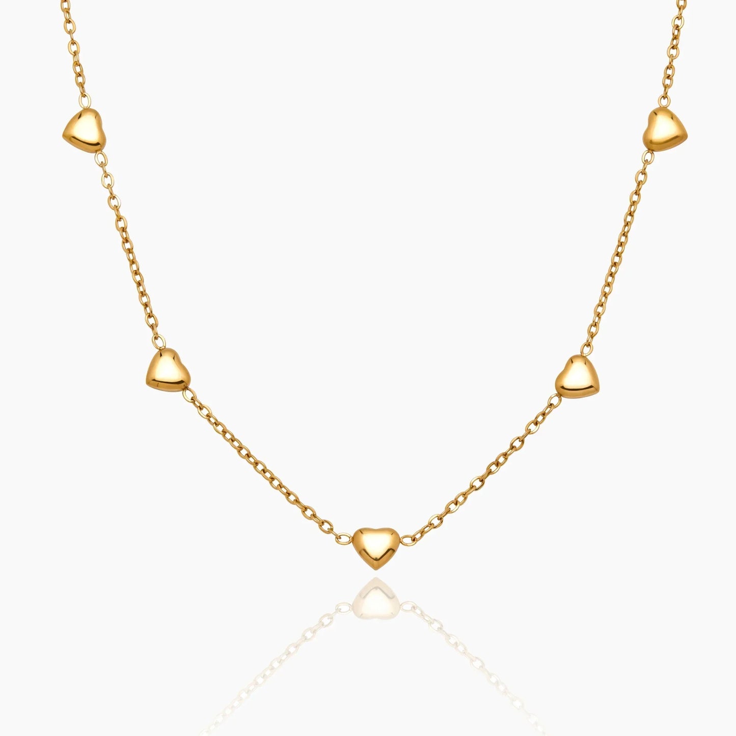 Puffed Heart Station Necklace