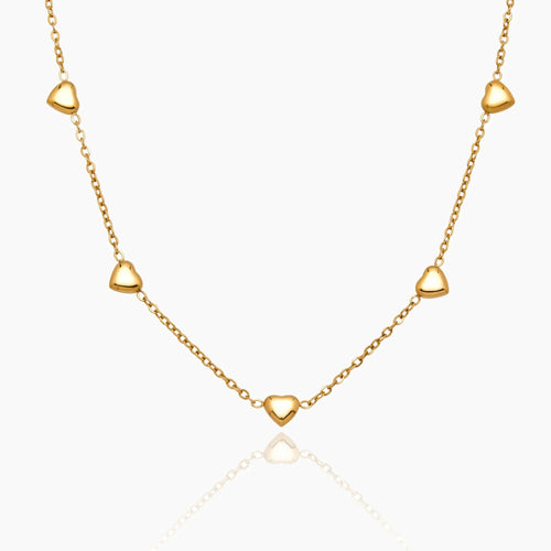 Puffed Heart Station Necklace
