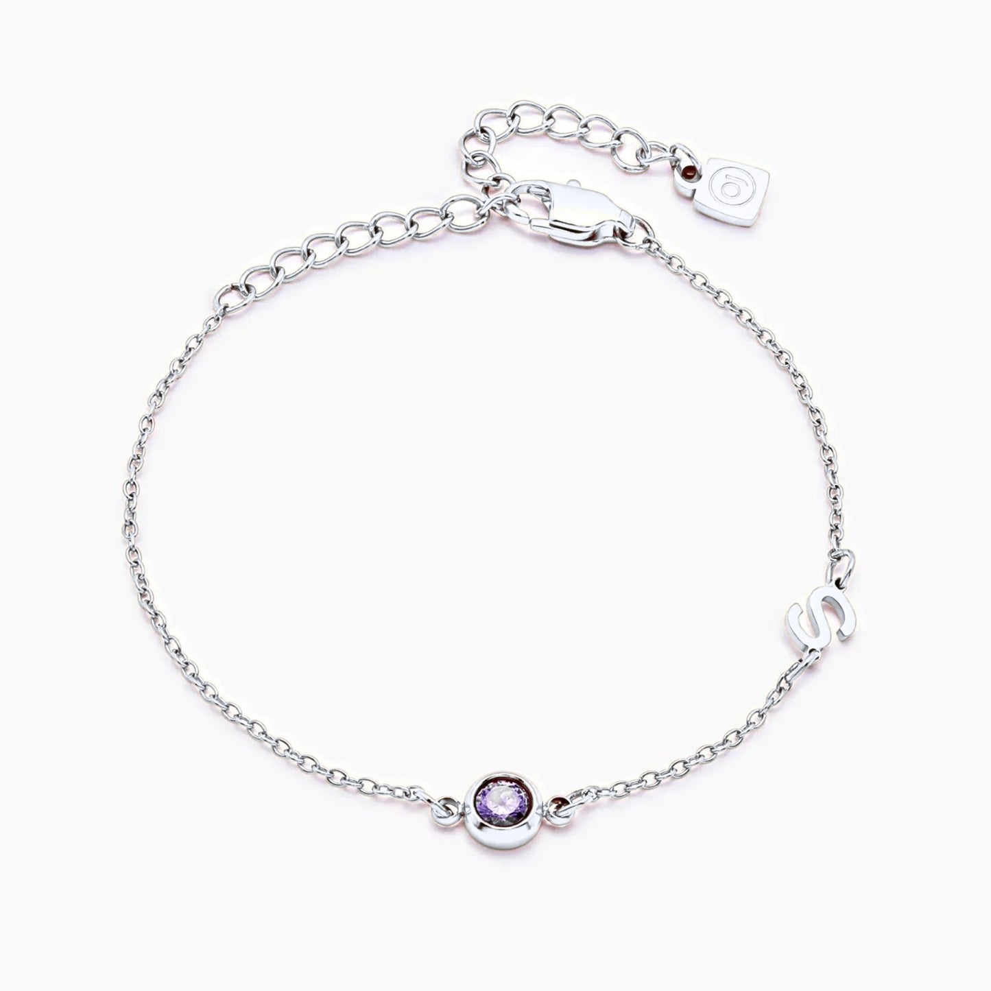 side-set-initial-birthstone-bracelet — Silver / Apr-Diamond