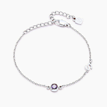 side-set-initial-birthstone-bracelet — Silver / Apr-Diamond