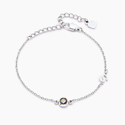 side-set-initial-birthstone-bracelet — Silver / Aug-Peridot