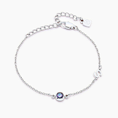 side-set-initial-birthstone-bracelet — Silver / Dec-Blue Topaz