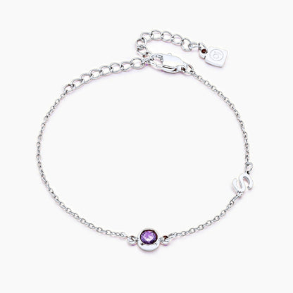 side-set-initial-birthstone-bracelet — Silver / Feb-Amethyst