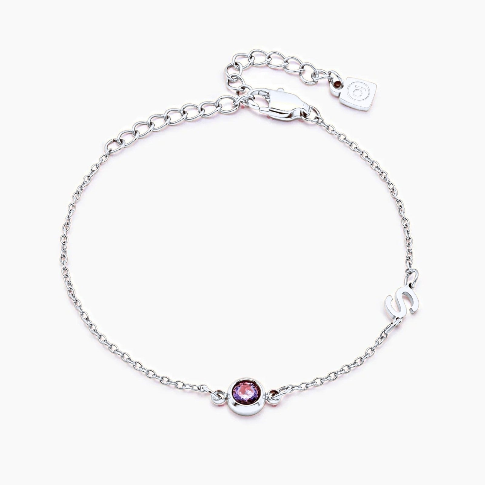 side-set-initial-birthstone-bracelet — Silver / Jan-Garnet