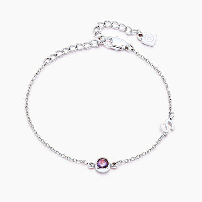 side-set-initial-birthstone-bracelet — Silver / Jul-Ruby
