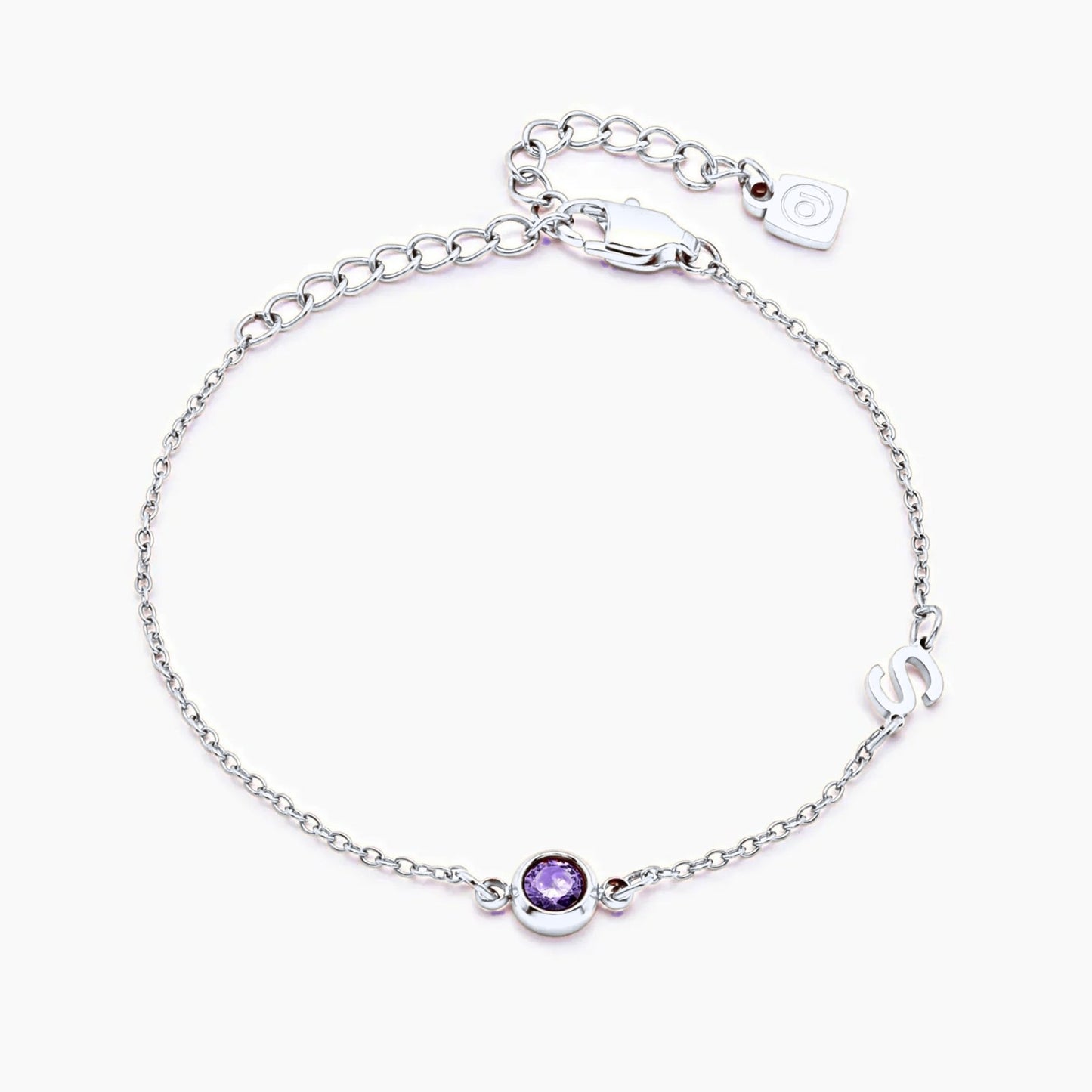 side-set-initial-birthstone-bracelet — Silver / Jun-Alexandrite