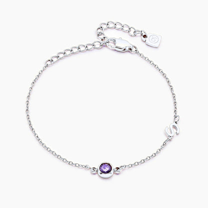 side-set-initial-birthstone-bracelet — Silver / Jun-Alexandrite