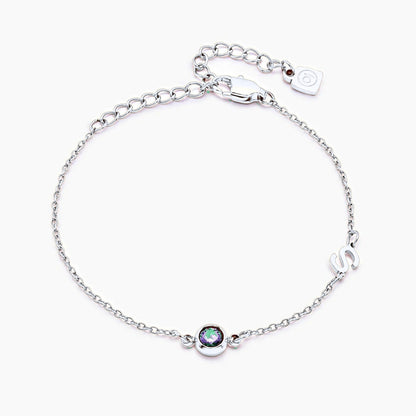 side-set-initial-birthstone-bracelet — Silver / May-Emerald