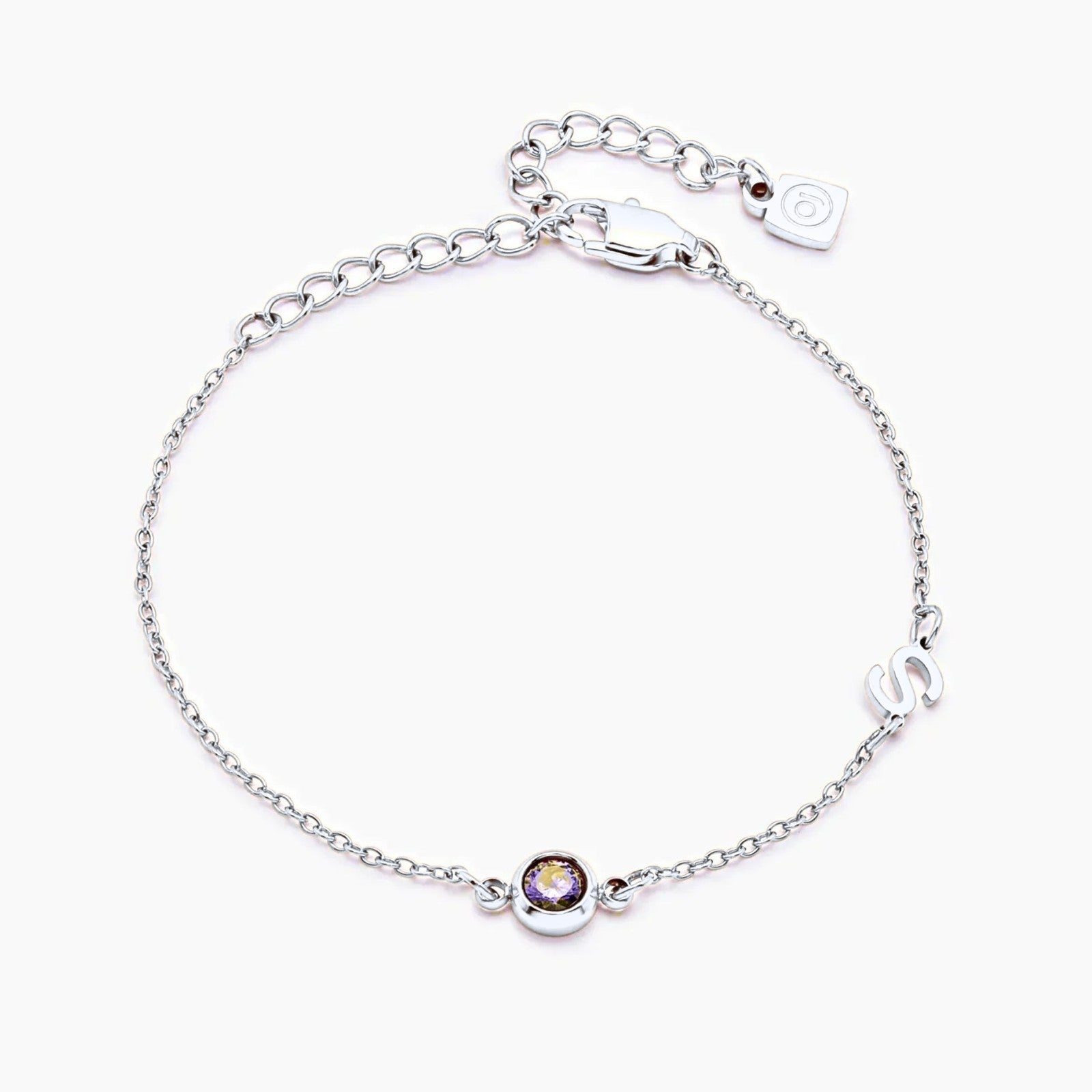side-set-initial-birthstone-bracelet — Silver / Nov-Citrine
