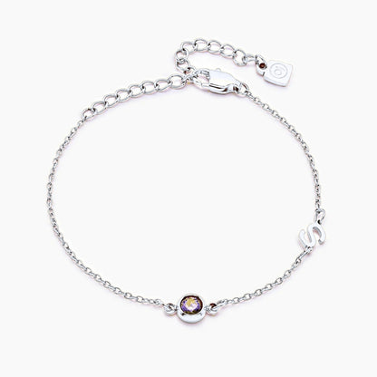 side-set-initial-birthstone-bracelet — Silver / Nov-Citrine