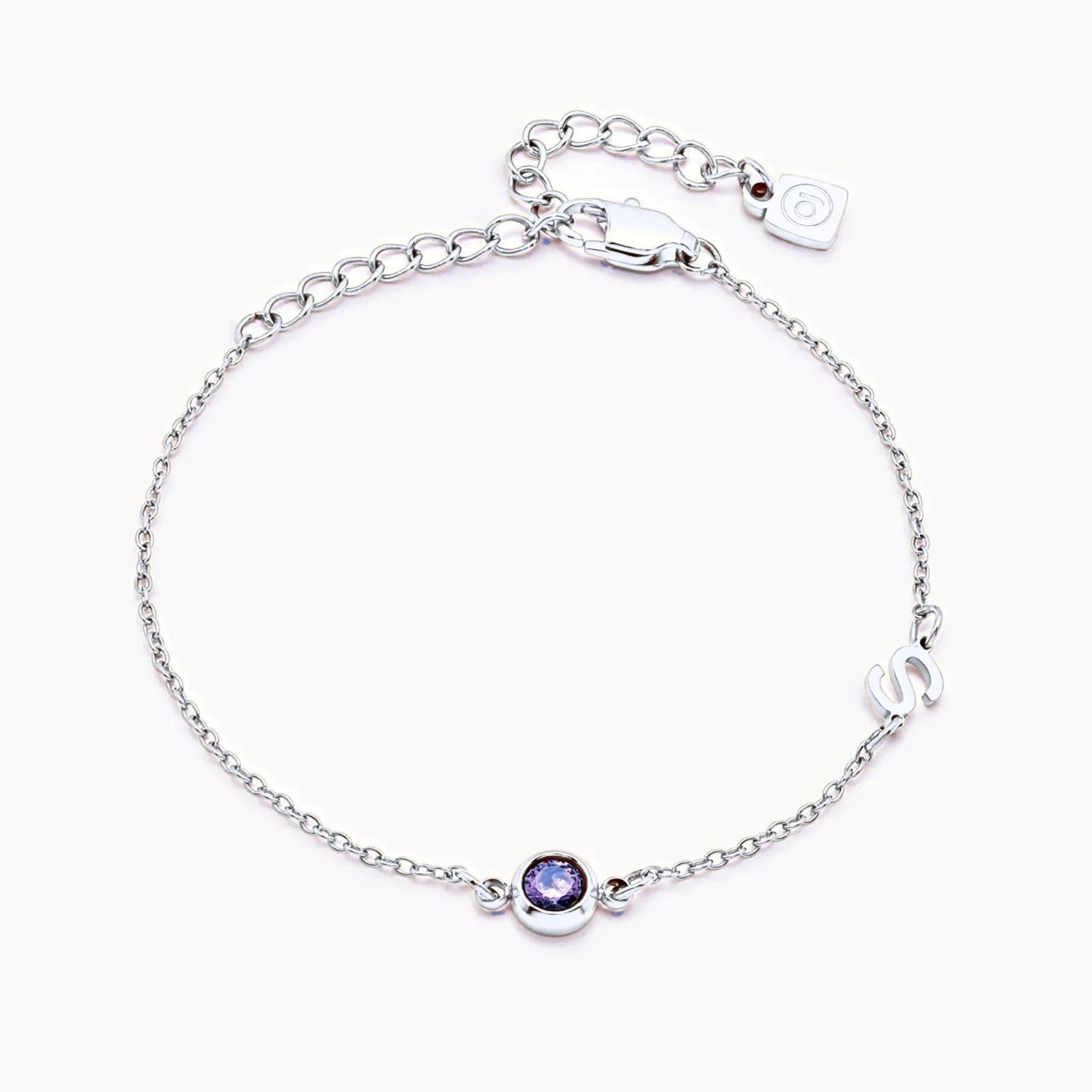 side-set-initial-birthstone-bracelet — Silver / Sep-Sapphire