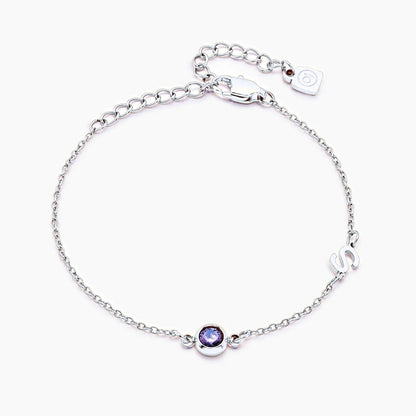 side-set-initial-birthstone-bracelet — Silver / Sep-Sapphire