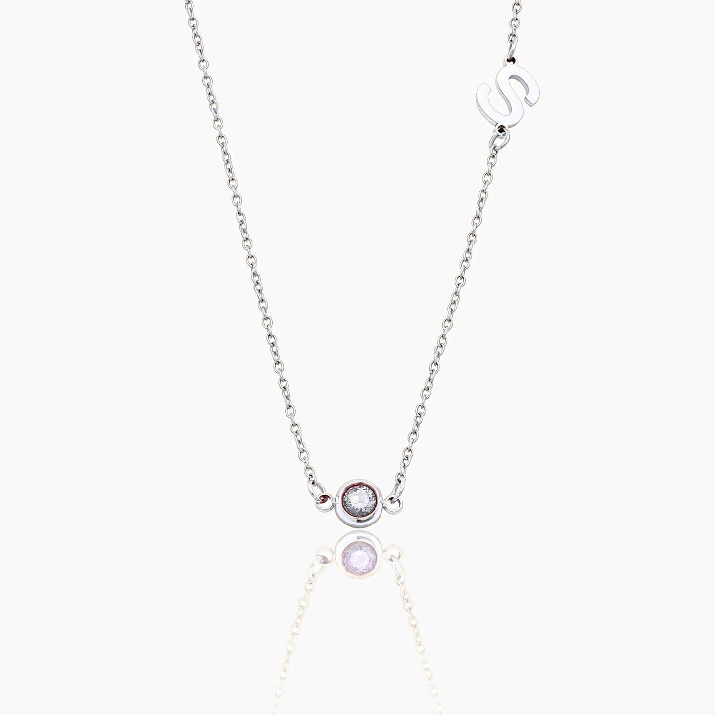 side-set-initial-birthstone-necklace — Silver / Apr-Diamond