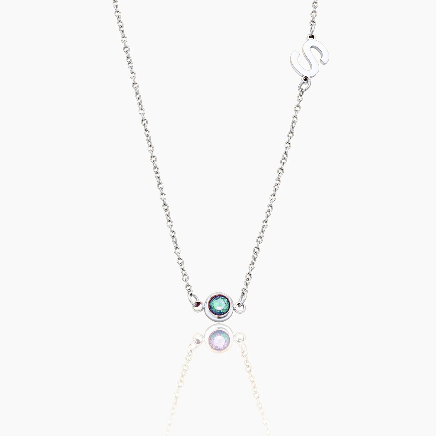 side-set-initial-birthstone-necklace — Silver / Dec-Blue Topaz