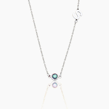 side-set-initial-birthstone-necklace — Silver / Dec-Blue Topaz