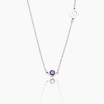 side-set-initial-birthstone-necklace — Silver / Feb-Amethyst