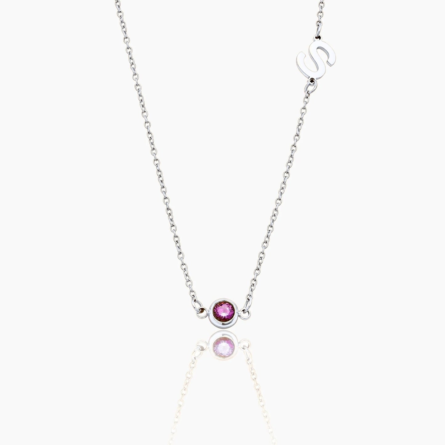 side-set-initial-birthstone-necklace — Silver / Jan-Garnet