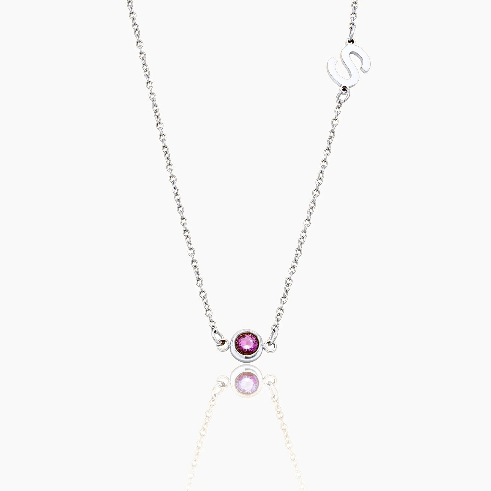 side-set-initial-birthstone-necklace — Silver / Jan-Garnet