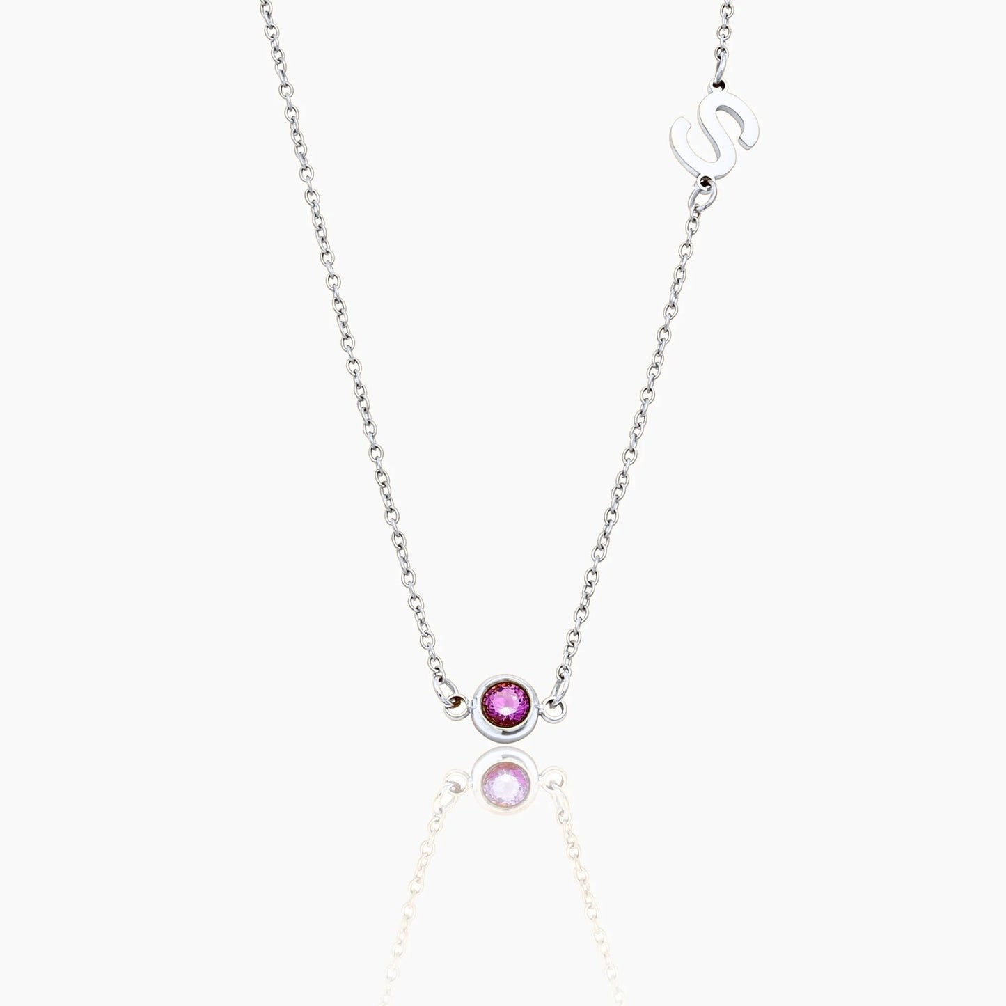 side-set-initial-birthstone-necklace — Silver / July-Ruby