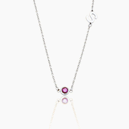 side-set-initial-birthstone-necklace — Silver / July-Ruby
