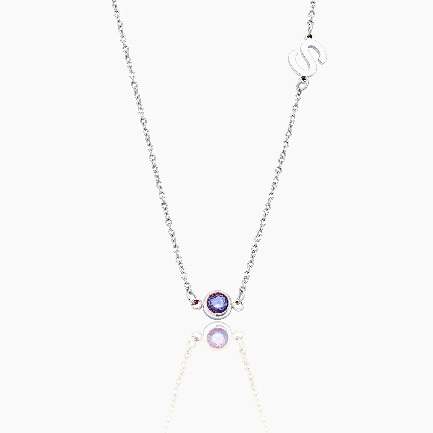 side-set-initial-birthstone-necklace — Silver / June-Alexandrite