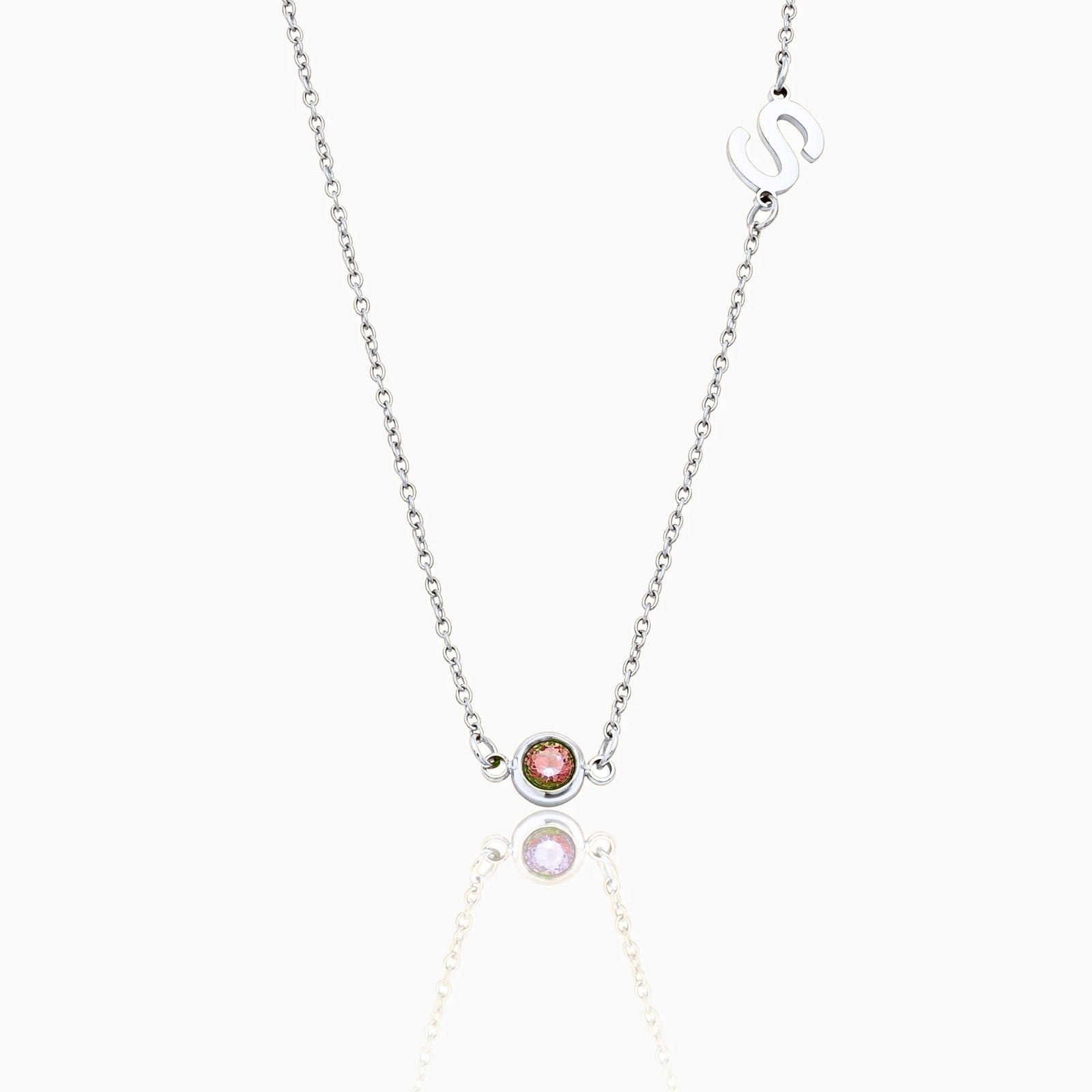 side-set-initial-birthstone-necklace — Silver / Nov-Citrine