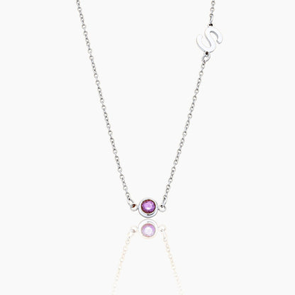side-set-initial-birthstone-necklace — Silver / Oct-Pink Tourmaline