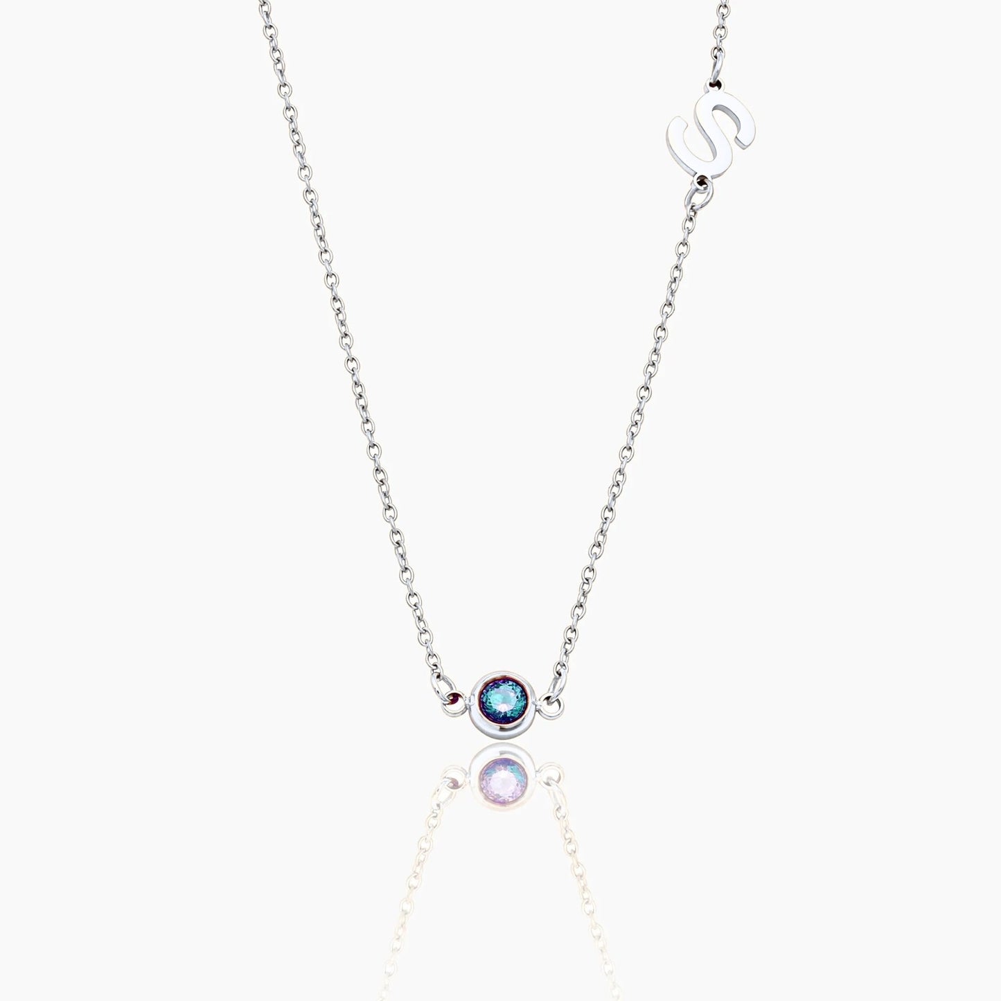 side-set-initial-birthstone-necklace — Silver / Sep-Sapphire