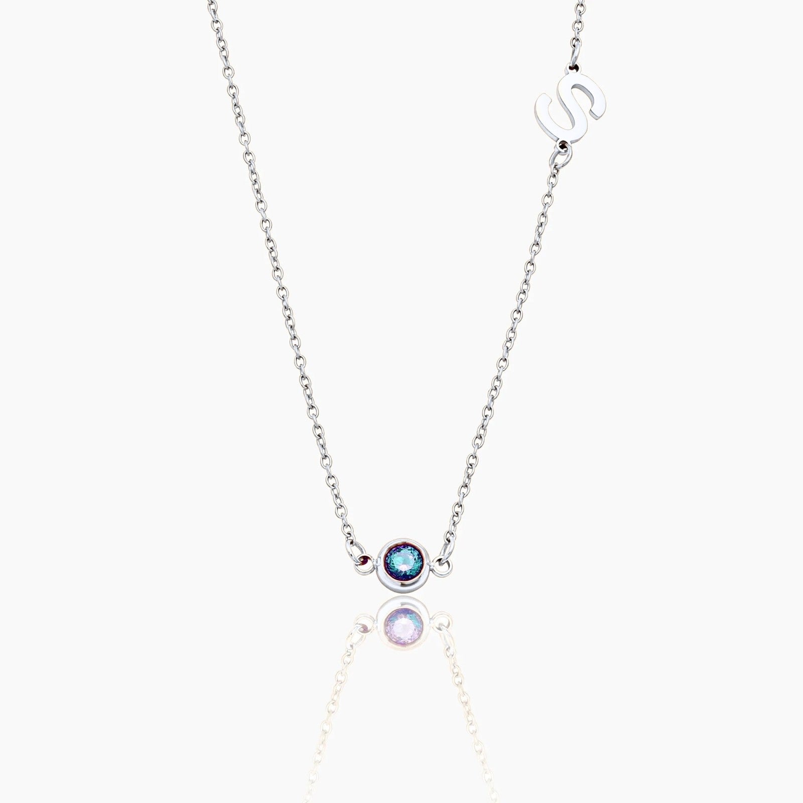 side-set-initial-birthstone-necklace — Silver / Sep-Sapphire